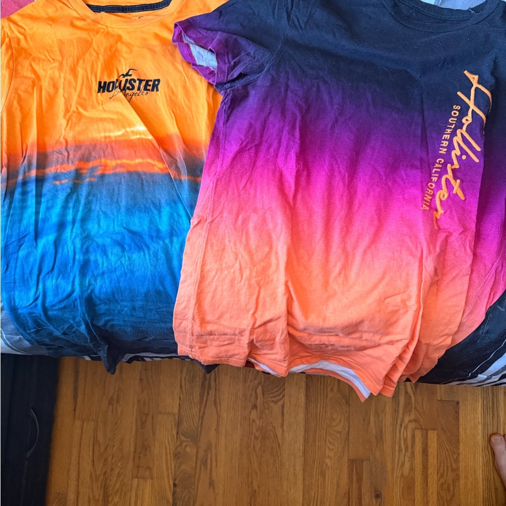 Hollister men’s summer Gradient T-Shirts - Orange and Purple